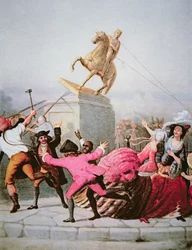 Nowojorscy patrioci burzą pomnik Jerzego III w Bowling Green, 9 lipca 1776 r.