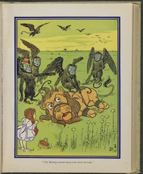 Małpy nawinęły wiele zwojów wokół jego ciała", ilustracja z "Cudownego Czarnoksiężnika z Krainy Oz" Lymana Franka Bauma.
