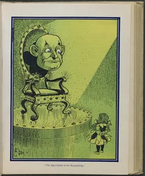 "Oczy spojrzały na nią w zamyśleniu", ilustracja z książki "Cudowny Czarnoksiężnik z Krainy Oz" autorstwa Lymana Franka Bauma.