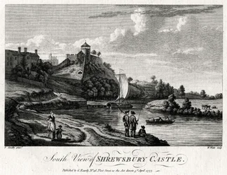 Widok południowy na zamek Shrewsbury, Shropshire, 1777