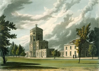 Na zewnątrz Obserwatorium Astronomiczne, ilustracja z Historii Oksfordu, ryty: Joseph Constantine Stadler (fl.1780-1813) wyd. R. Ackermann, 1813 (akwatinta)