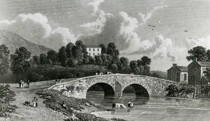 Greta Hall i Keswick Bridge, grawerowane przez E. Francisa, 1842