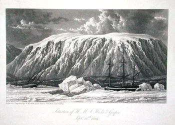 Sytuacja H.M.S. Hecla & Griper, 20 września 1819, z „Journal of a Voyage for the Discovery of North West Passage z Atlantyku na Pacyfik w latach 1819-20”, William Edward Parry, opublikowany 1821 (rycina)