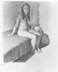 Akt w pozycji siedzącej, c.1968-74 (ołówek na papierze)