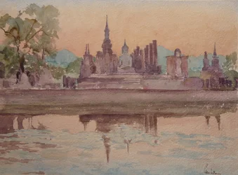 871 Zachód słońca, Wat Maharath, Sukhotai
