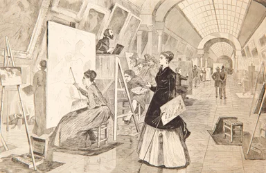 Studenci sztuki i kopiści w Galerii Luwru, Paryż, 11 stycznia 1868 r.
