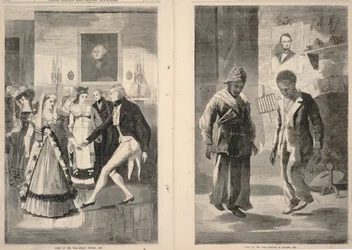 Koniec wojny - zwycięstwo Kadłubka, 1814 r. / Koniec wojny - upadek Babilonu, 1865 r., z ilustrowanej gazety Franka Lesliego, 16 grudnia 1865 r.