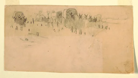 Rysunek, Pociąg z wagonami wojskowymi, 1862 r.