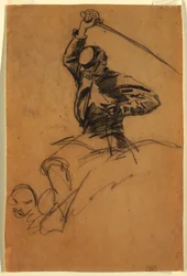 Rysunek, żołnierz kawalerii z mieczem na koniu, 1863 r.
