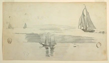 Rysunek, Cztery szkunery, prawdopodobnie 1880 r.