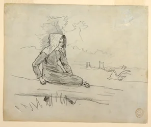 Rysunek Dziewczyna siedząca na pniu drzewa, 1879