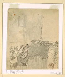 Rysunek Mężczyźni i kobiety patrzący w morze, Cullercoats, Anglia, 1881 r.