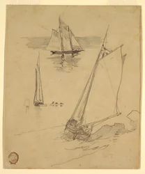 Rysunek, Trzy szkice szkunerów, prawdopodobnie 1880 r.
