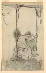 Rysunek, Dwie dziewczyny na huśtawce, 1879 r.