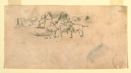Rysunek, pociąg z wagonami w obozie, 1862 r.