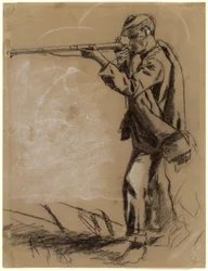 Żołnierz celujący [recto], 1864.