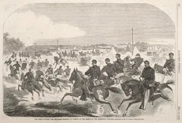 Unia kawalerii i artylerii w pogoni za rebeliantami w górę Yorktown Turnpike, 1862.