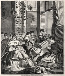Wojna - Tworzenie Havelocks dla ochotników, 1861.