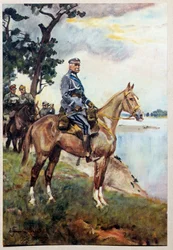 Equestrian portrait of Marechal Jozef (Joseph) Klemens Pilsudski (1867-1935) on his favorite horse Kasztanka. Painting by Woiciech Von Kossak (1857-1942)