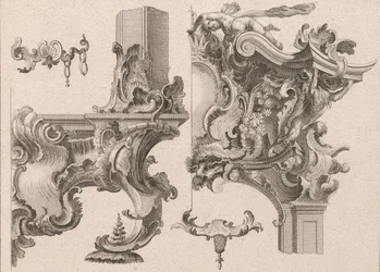 Propozycja dekoracji prawego dolnego i prawego górnego obramowania ołtarza..., druk. 1750-56.
