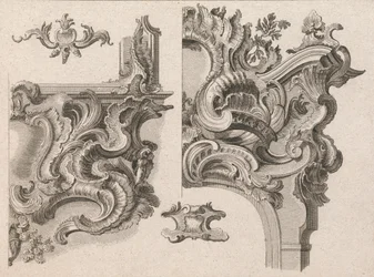 Propozycja dekoracji prawego dolnego i prawego górnego obramowania ołtarza..., druk. 1750-56.