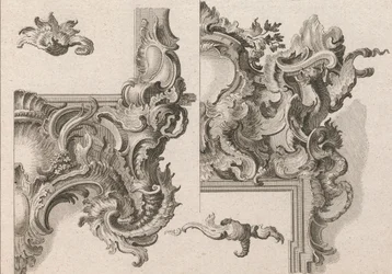 Propozycja dekoracji prawego dolnego i prawego górnego obramowania ołtarza..., druk. 1750-56.