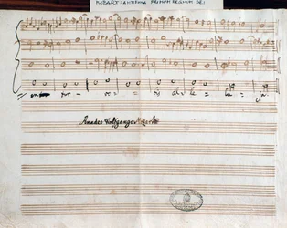 Strona z sygnaturą kompozytora Querite po raz pierwszy w królestwie Bożym Mozarta dla uzyskania tytułu Accademico filarmonico (1770)