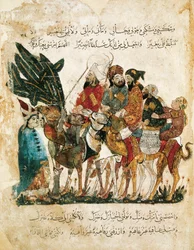 Karawana arabskich kupców, miniatura z Makamat (Spotkania) Al-Haririego, około 1240
