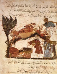 Pani Ar 5847 f.61, Przygotowanie uczty, z Al Maqamat przez Al Hariri, ok. 1240 (gwasz na welinie)