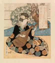 Dama grająca na instrumencie, ok. 1804-40 (drzeworyt kolorowy)
