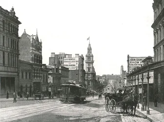 Bourke Street patrząc na wschód, Melbourne, Australia, 1895.