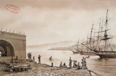 Widok na Fort Bab Azoun od strony portu, Algier, ok. 1830-31 (wc na papierze)