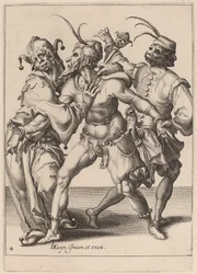 Trzech tańczących komediantów, w tym błazen