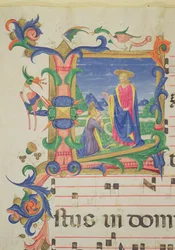 Mszał 515 f.72v Historyczny inicjał "L" przedstawiający Chrystusa ukazującego się Marii Magdalenie, obramowanie iluminowane przez Filippo di Matteo Torelli (1409-68) z księgi chórów wykonanej przed 1449 r. (dla de