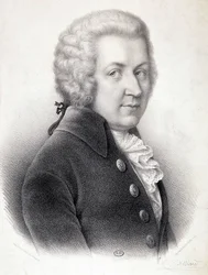 Portret w popiersiu Wolfganga Amadeusza Mozarta (1756-1791) - autorstwa Belliarda, rycina