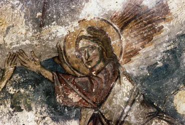 Anioł, fresk w bizantyjskim kościele Agios Georgios, Apodoulou, Kreta, Grecja (zdjęcie)