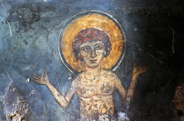 Chrystus, fresk w bizantyjskim kościele Agios Georgios Sfakiotis, Diavaide, Kreta, Grecja (zdjęcie)
