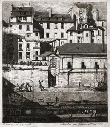 Miejsce zbrodni z interwencją policji na nabrzeżach Paryża. ok. 1860 (Grawerowanie)