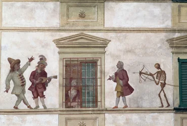 Taniec śmierci, fresk, dom Milesi, Cassiglio, Lombardia, Włochy
