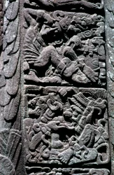 Hieroglify na Steli D w Quirigua, Izabal, Gwatemala, okres późnego klasyku, ok. 600-900 ne (zdjęcie)