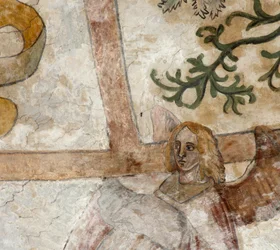 Kościół parafialny (Parochiekerk Sint-Martinus). Wnętrze. Przejście na północ. Malowidła ścienne na sklepieniach.