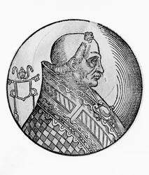 Portret Bonifacego II (zm. 532), 55. papieża Kościoła katolickiego z 530 r., rycina