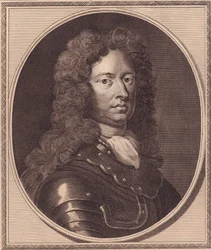 Portret angielskiego żołnierza Thomasa Tollemache (około 1651-1694), miedzioryt Johna Goldara (1729-1795) z obrazu G Knellera