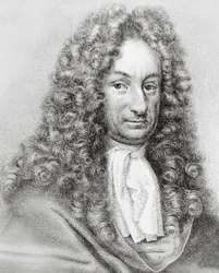 Portret Gottfrieda Wilhelma von Leibniza (1646-1716), niemieckiego matematyka, filozofa i naukowca, grawerowanie
