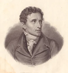 Portret włoskiego rzeźbiarza Antonio Canovy (1757-1822), miedzioryt A Locatelli z obrazu Giuseppe Bossiego