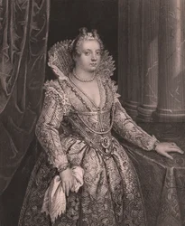 Portret Marii Medycejskiej (1575-1642), królowej Francji, rycina W French z obrazu Giovanniego Fasolo, z Królewskiej Galerii Drezdeńskiej Payne, autorstwa Alberta Henry