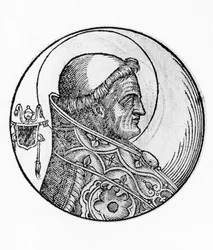Portret świętego Celestyna I (zm. 432), 43. papieża Kościoła katolickiego z 422, rycina