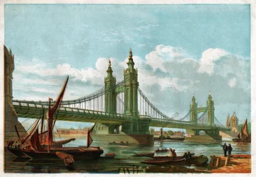 Most Chelsea w Londynie. ok. 1860 r. (grawerowanie)