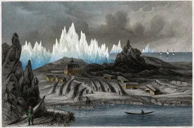Kolonia Braci Morawskich w Akunnat na Grenlandii (Lichtenfels). ok. 1850 (Grawerowanie)