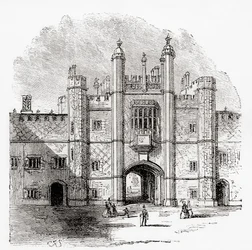 Brama do Eton College w Eton w Berkshire w Anglii, widziana tutaj w XIX wieku.